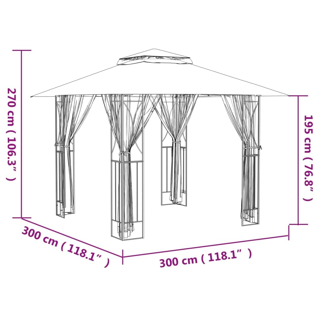 Steel Gazebo with Mesh Sidewalls Double-Tiered Roof V7059