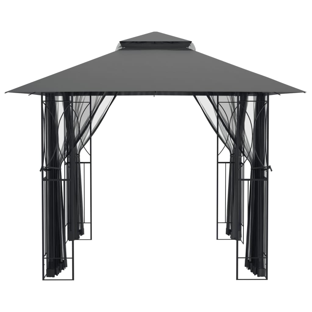 Steel Gazebo with Mesh Sidewalls Double-Tiered Roof V7059