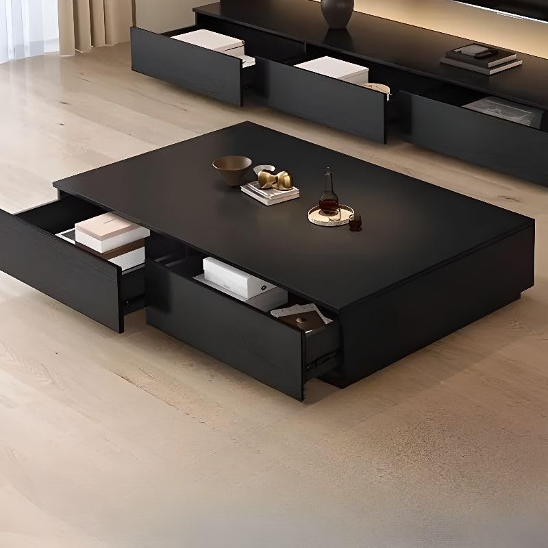 Black Wooden Coffee Table with Storage Drawers D1087