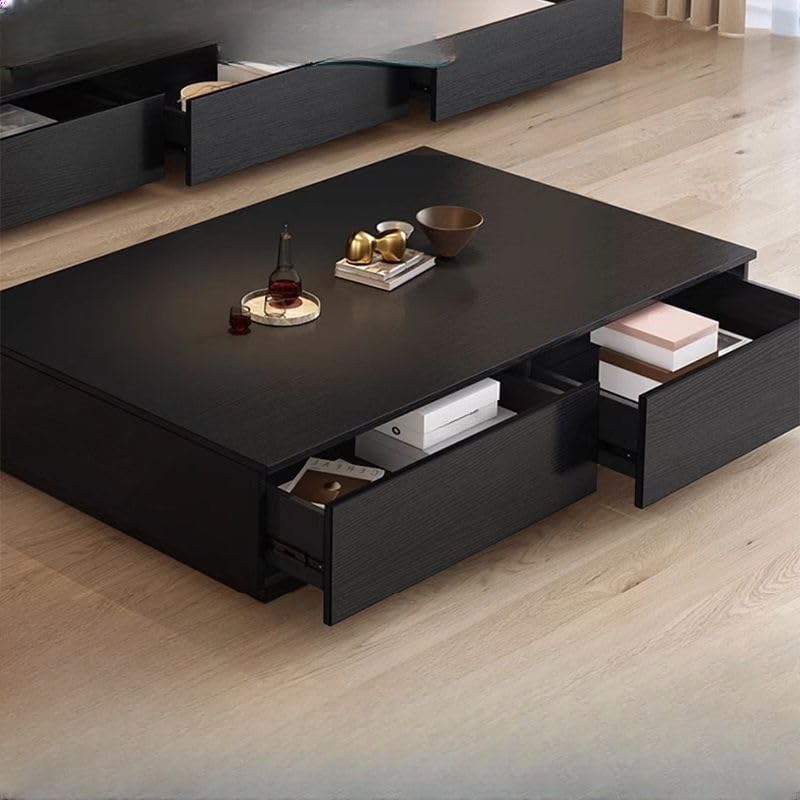 Black Wooden Coffee Table with Storage Drawers D1087
