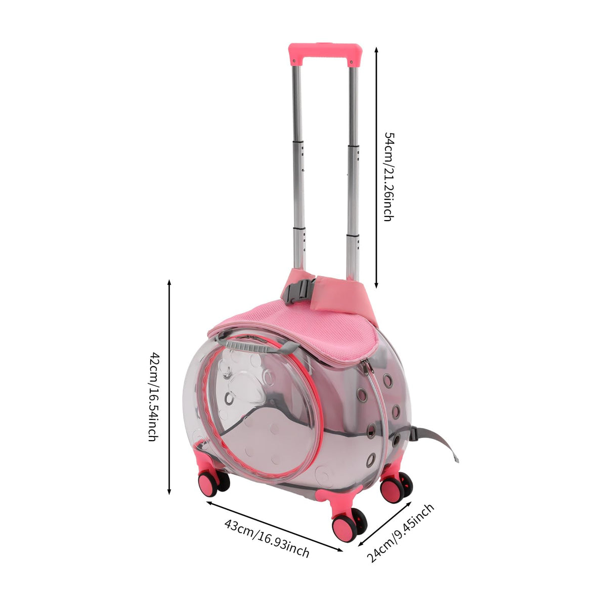 Pink Pet Trolley Case with Shock-Absorbing Wheels S9693
