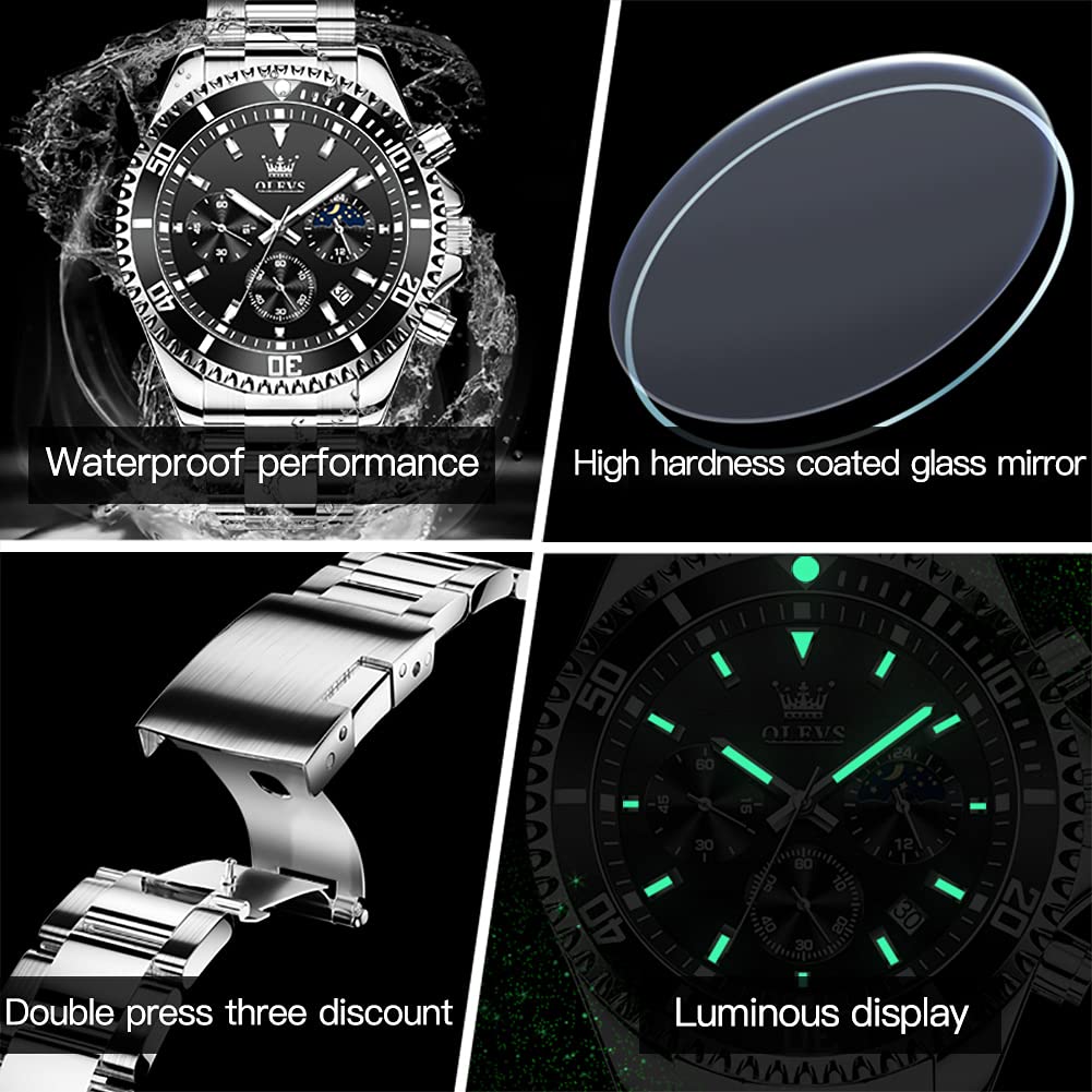 Stainless Steel Analog Quartz Chronograph Waterproof Luminous Watch U249