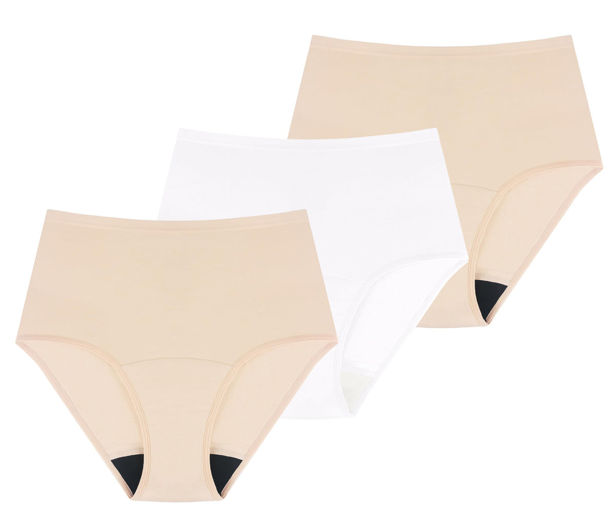 Washable Absorbency Urinary Incontinence Underwear for Women High Waist Leak Proof Panties 60ML, 3 Pack Beige White G548