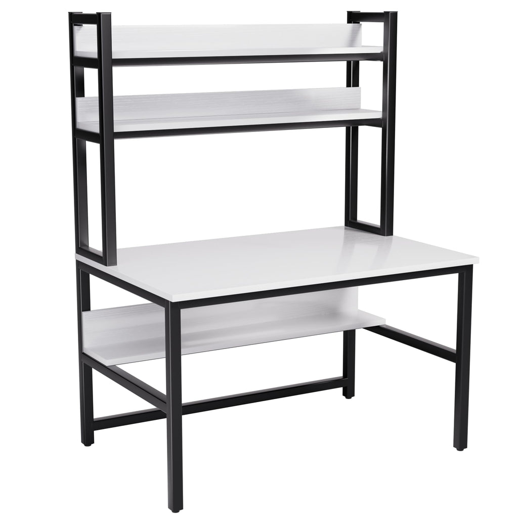 White Computer Desk with Hutch and Shelves H732