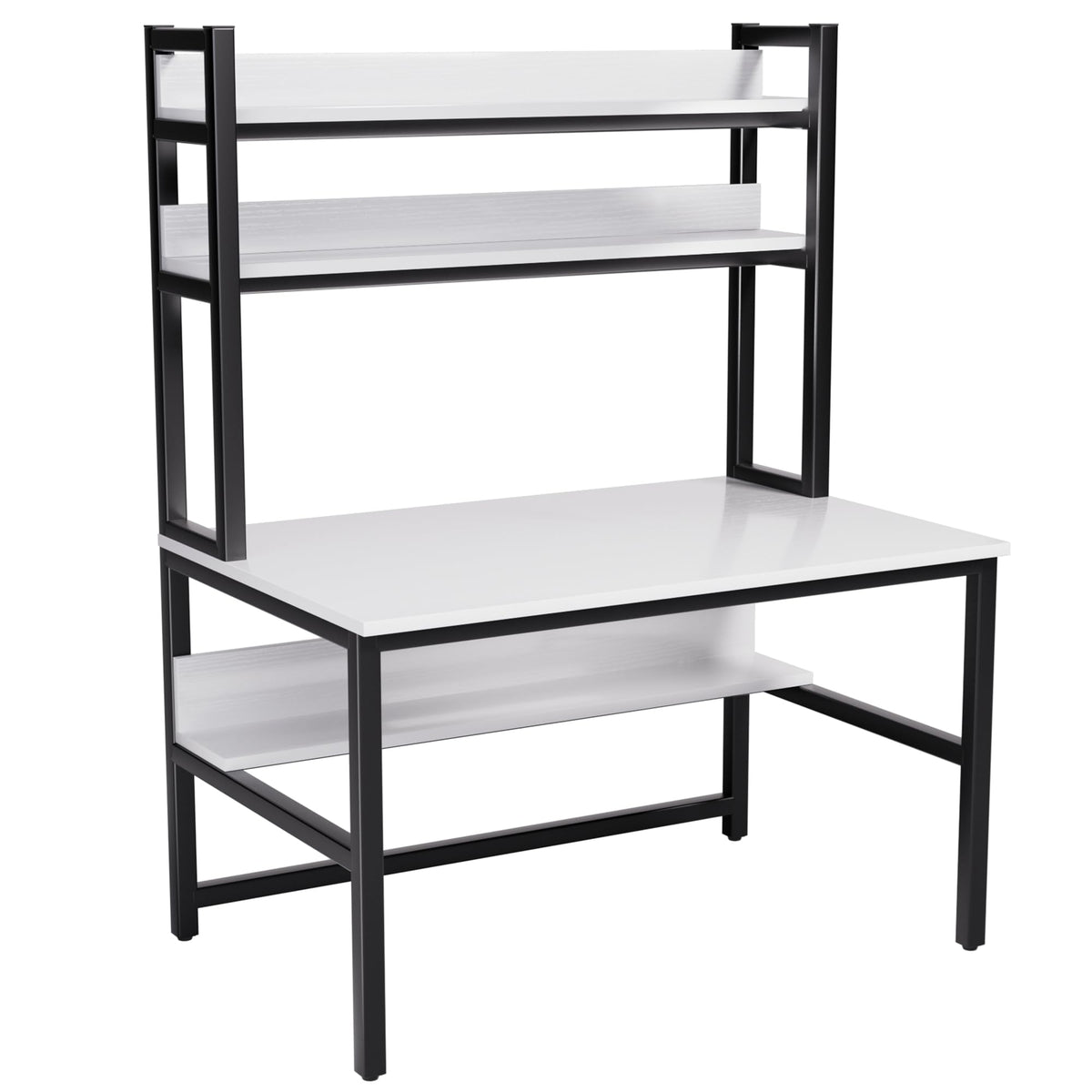 White Computer Desk with Hutch and Shelves H732