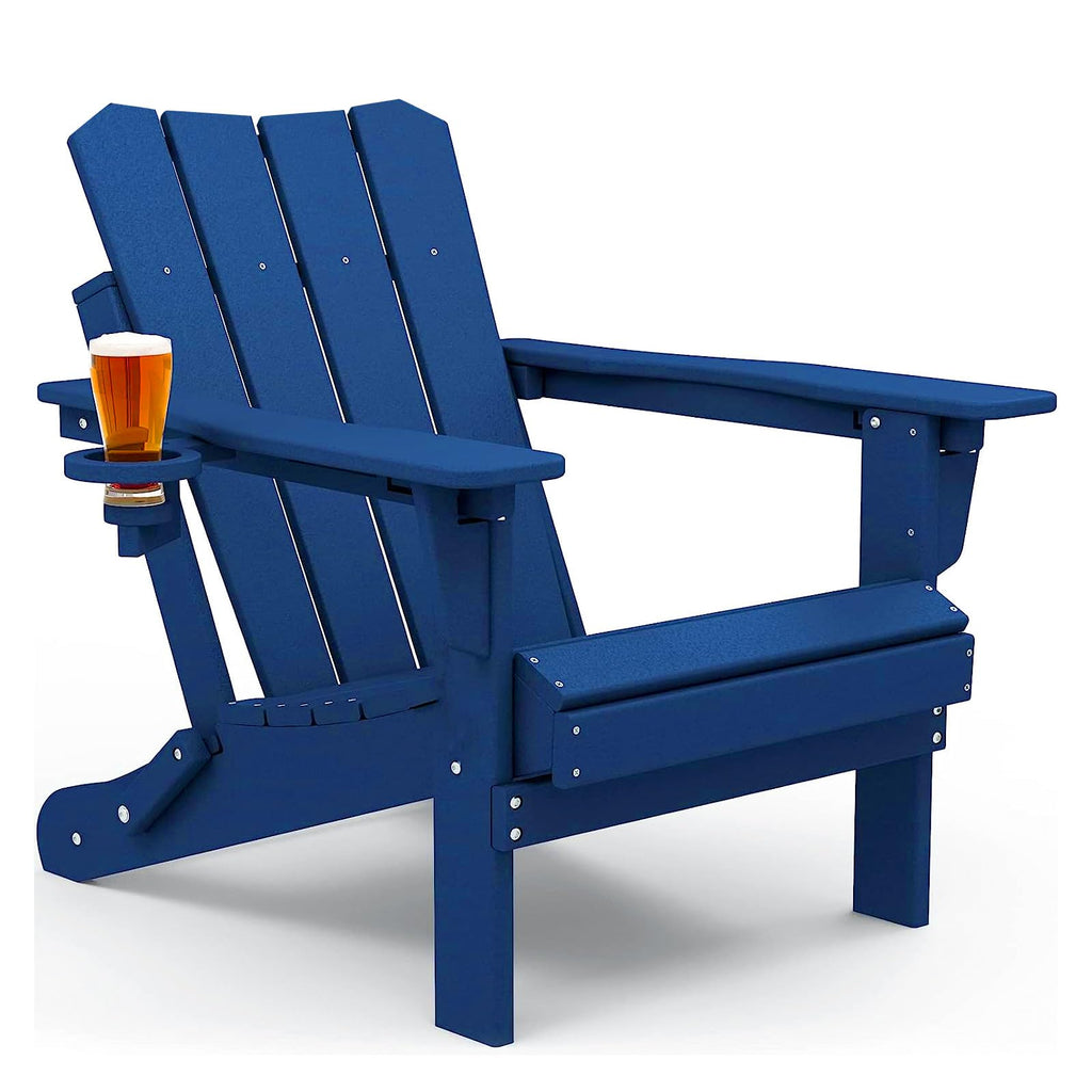 Oversized Folding HDPE Adirondack Chair with Cup Holder, Blue W3282