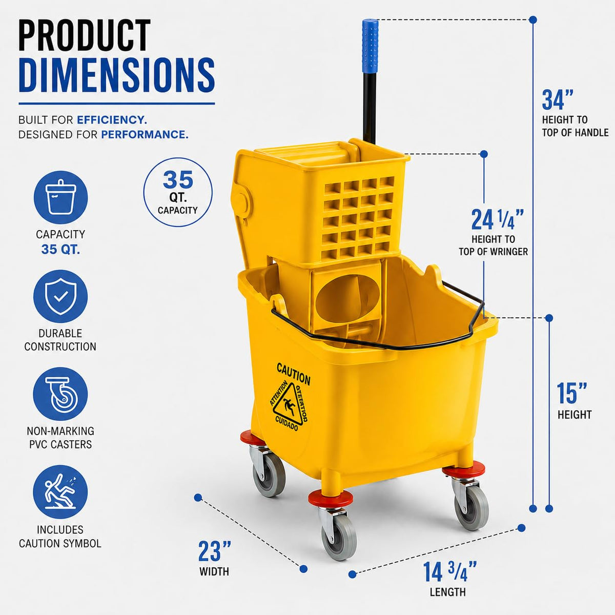 Yellow 35 Quart Mop Bucket with Wringer on Wheels F54961