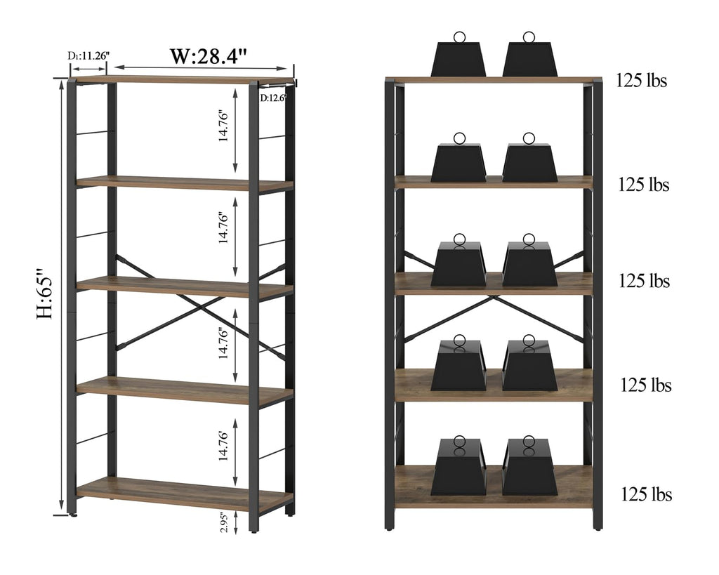 5 Tier Wood and Metal Bookshelf D873