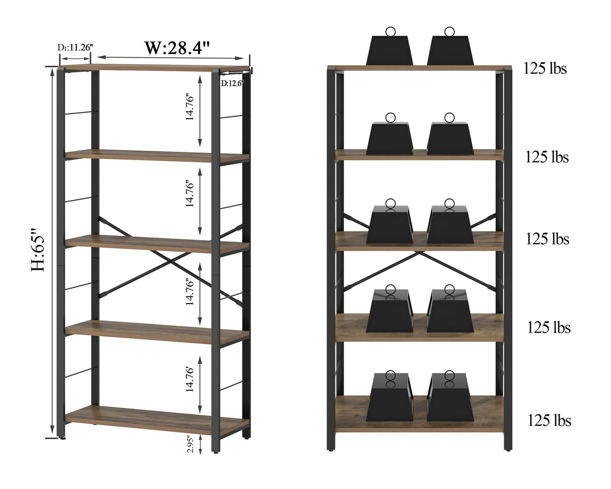5 Tier Wood and Metal Bookshelf D873