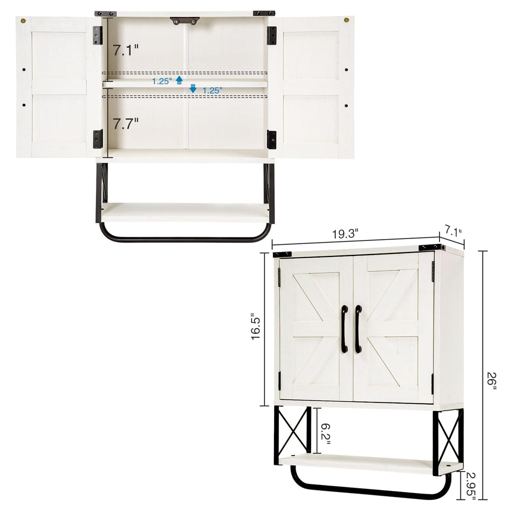 Medicine Cabinet with 2 Barn Door & Towel Bar Rack U727