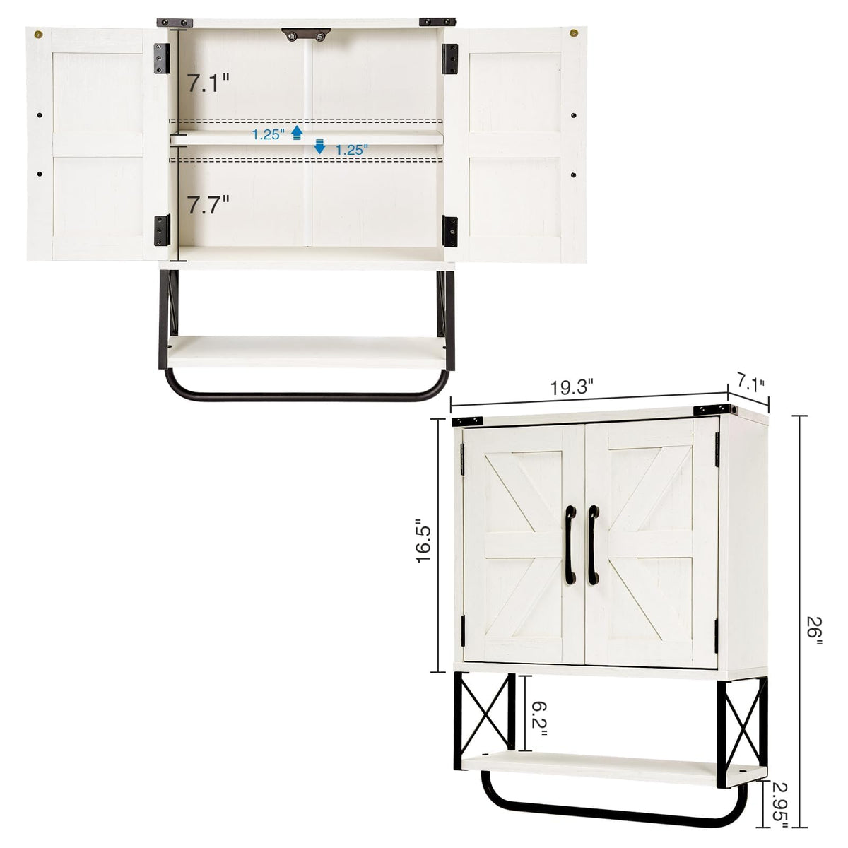 Medicine Cabinet with 2 Barn Door & Towel Bar Rack U727