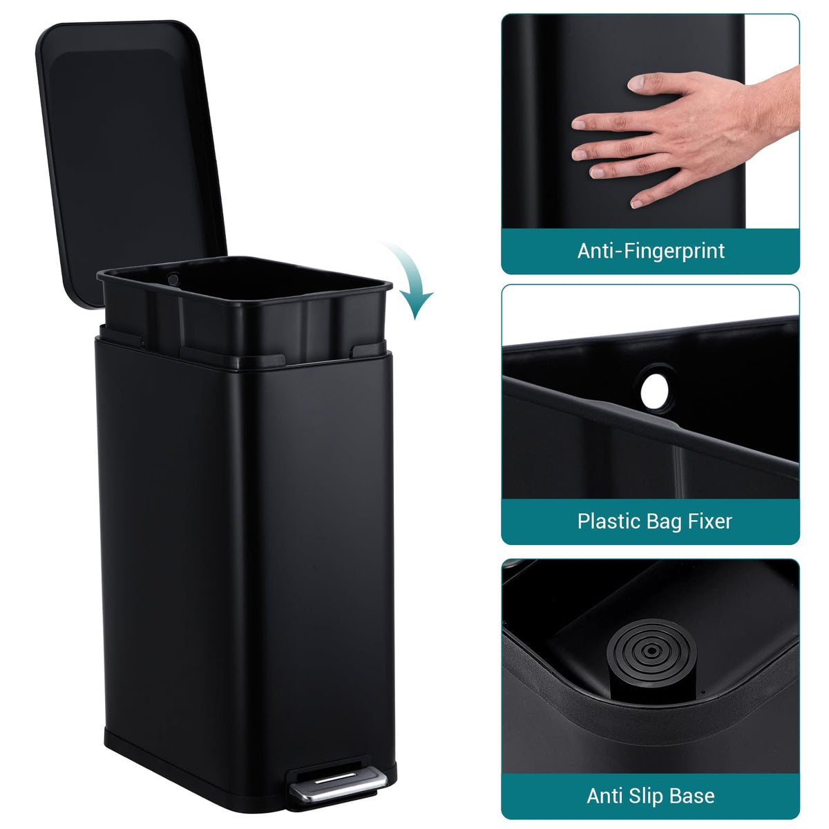 50L Slim Stainless Steel Trash Can with Lid G794