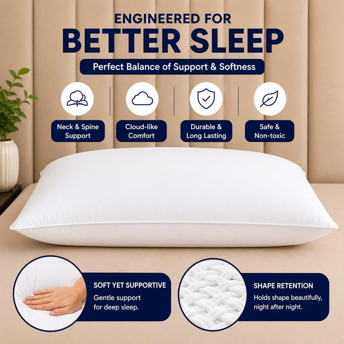 King Size White Microfiber Bed Pillows Set of 2 C7717