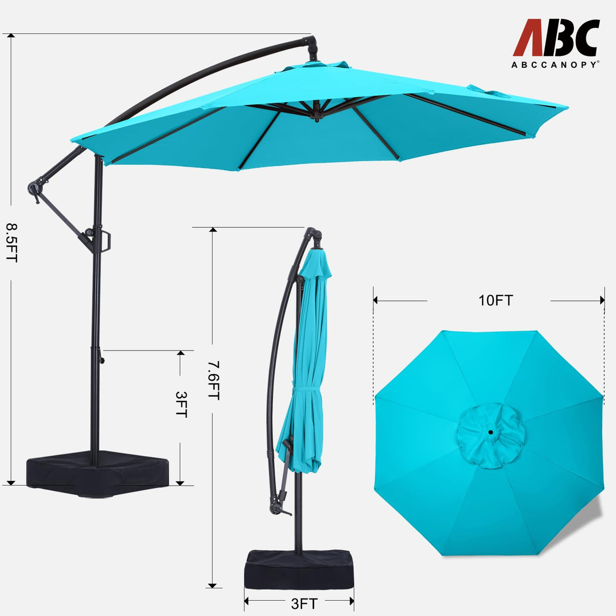 10FT Cantilever Umbrella with Base and Weights Bag Q23456