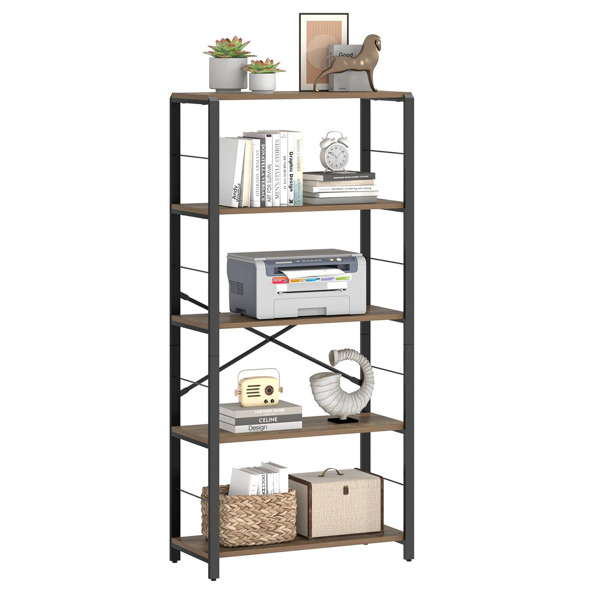 5 Tier Wood and Metal Bookshelf D873
