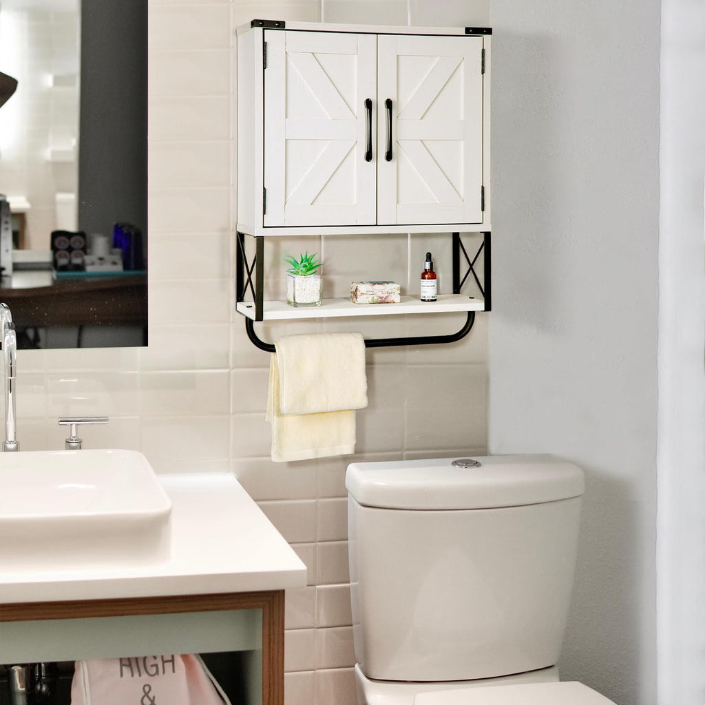 Medicine Cabinet with 2 Barn Door & Towel Bar Rack U727
