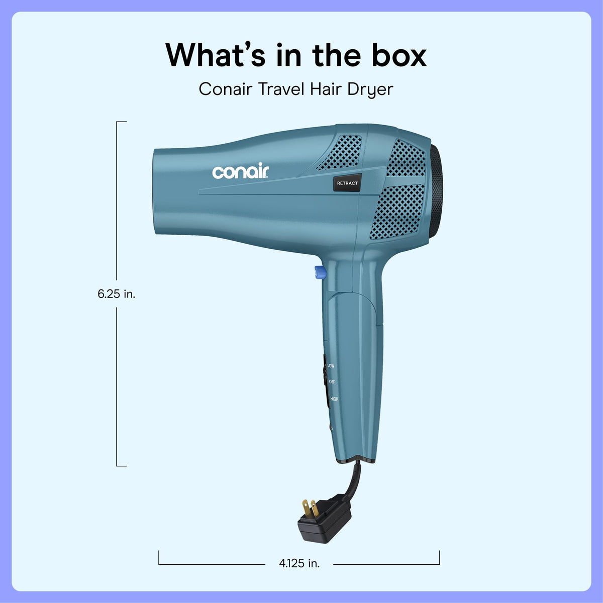 Blue 1875W Dual Voltage Folding Travel Hair Dryer D553975