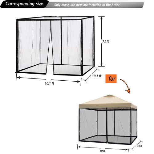 10x10 Black Replacement Mosquito Netting Sidewall Screen with Zipper K10216