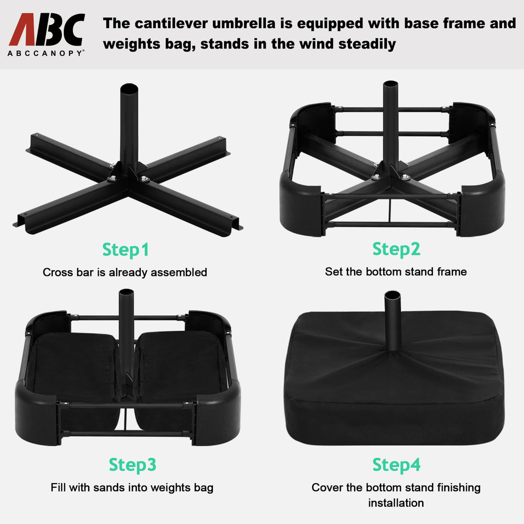 10FT Cantilever Umbrella with Base and Weights Bag Q23456