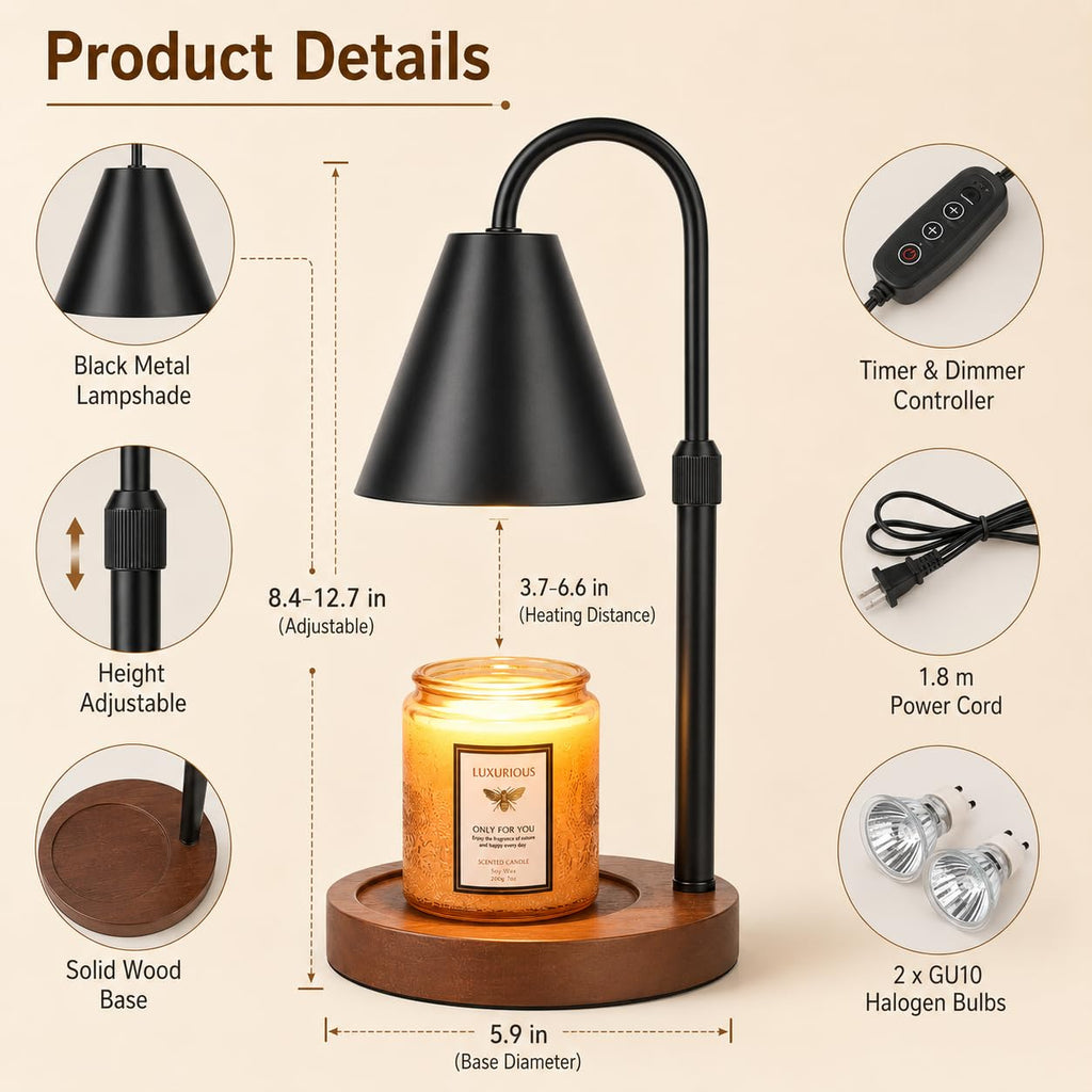Flameless Candle Warmer Lamp with Timer and Dimmer D34951