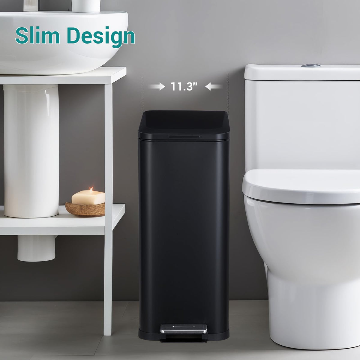 50L Slim Stainless Steel Trash Can with Lid G794
