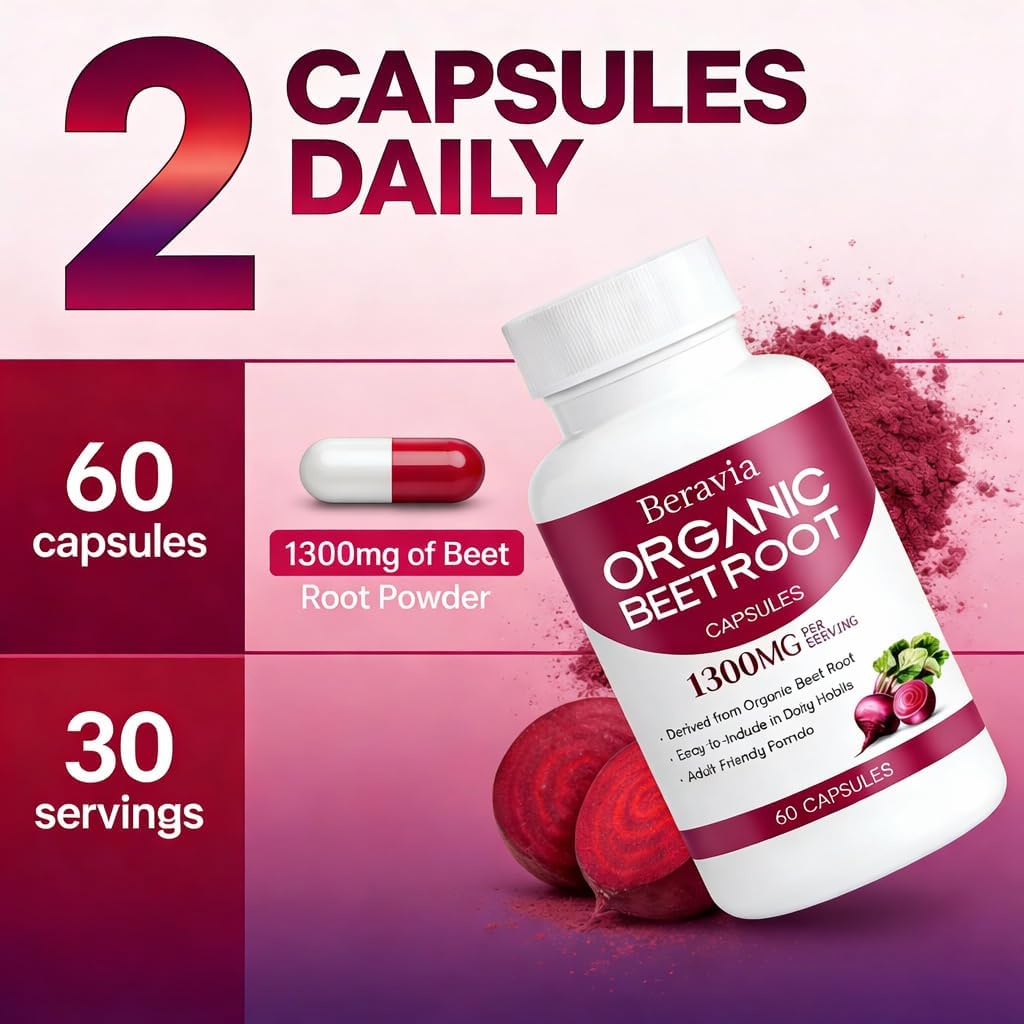 Organic Beet Root Capsules, 1300mg - 60 Capsules Q790