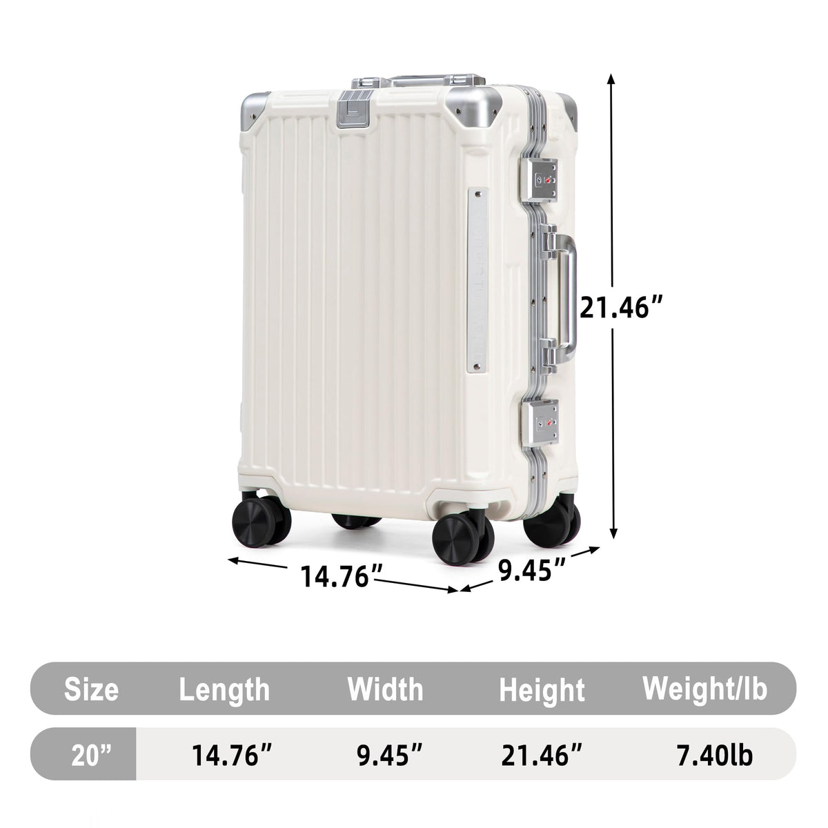 20 In Aluminum Frame ABS Hard Shell Carry On Luggage J1524