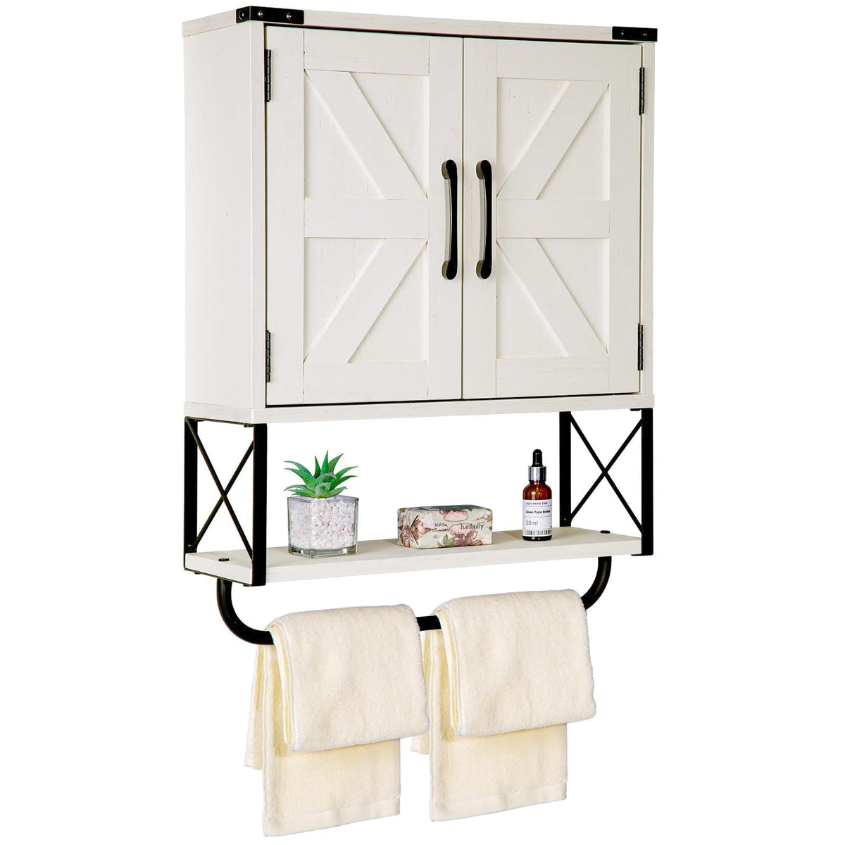 Medicine Cabinet with 2 Barn Door & Towel Bar Rack U727