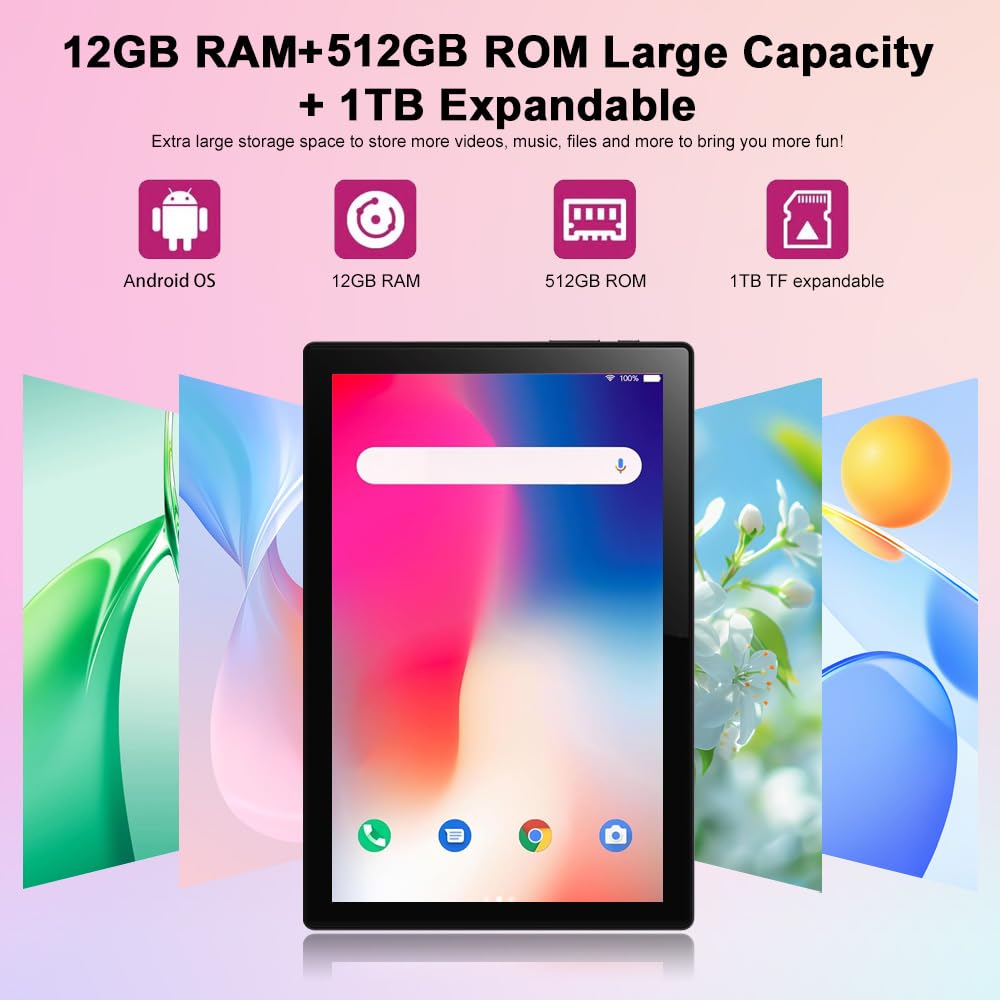 10.1 Inch Android 13 Tablet with SIM Card Slot, 12GB+512GB, Pink H877