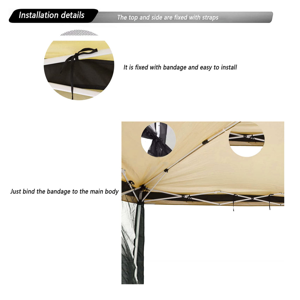 10x10 Black Replacement Mosquito Netting Sidewall Screen with Zipper K10216