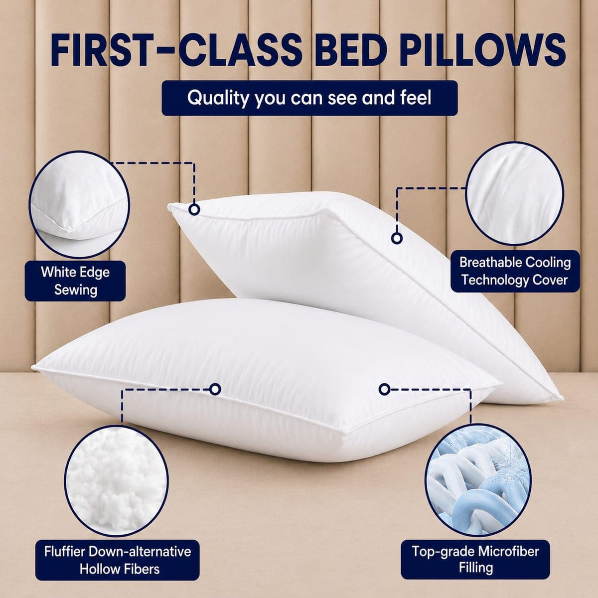 King Size White Microfiber Bed Pillows Set of 2 C7717