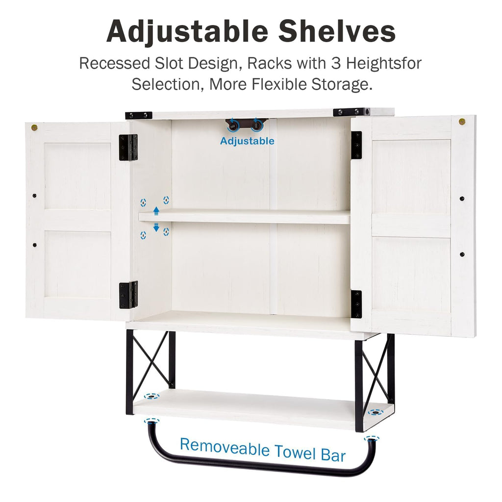 Medicine Cabinet with 2 Barn Door & Towel Bar Rack U727