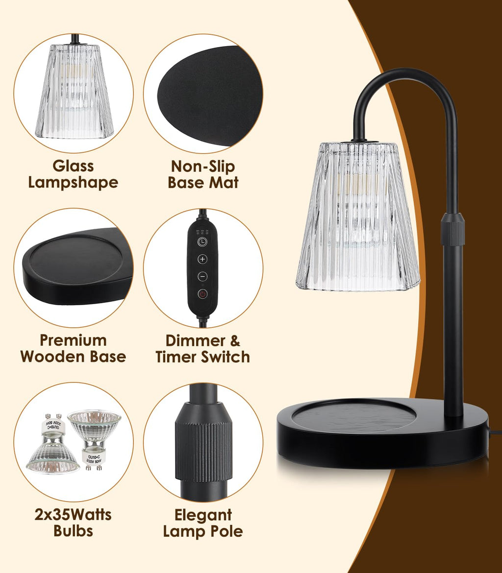 Electric Candle Warmer Lamp with Dimmer Adjustable Height Timer Glass O33098
