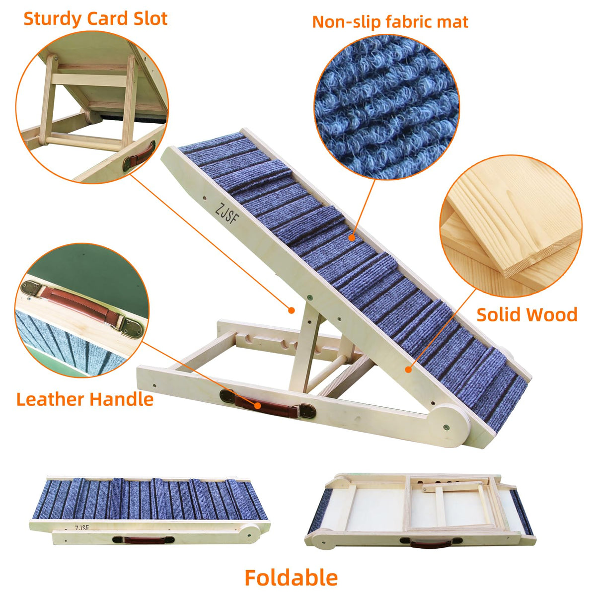 Foldable Wooden Dog Ramp 4 Adjustable Heights B61202