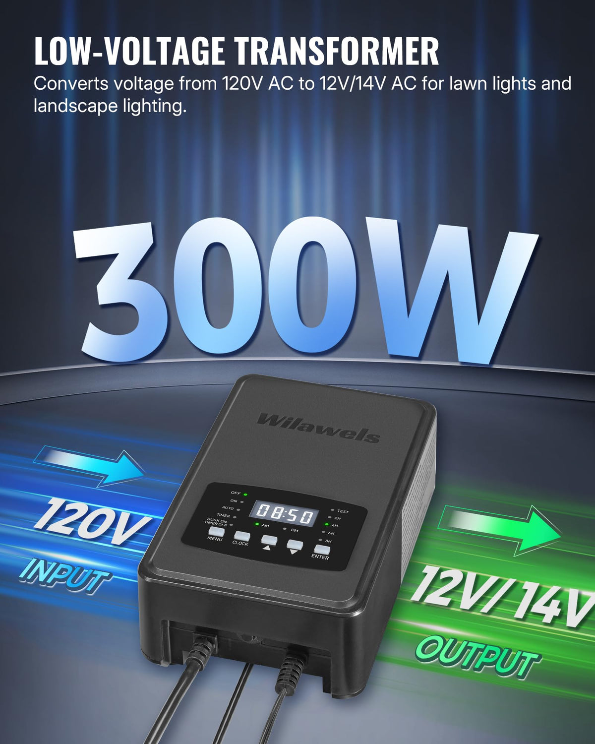 300W Low Voltage Landscape Transformer with Timer and Photocell Sensor P94783