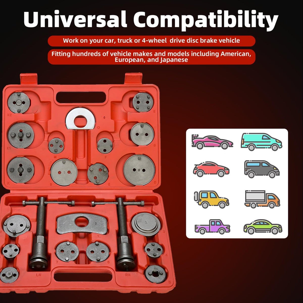 Disc Brake Caliper Compressor Wind Back Tool 24pc K820177