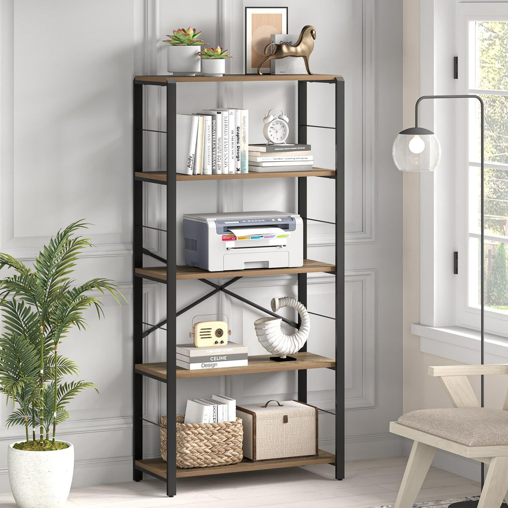 5 Tier Wood and Metal Bookshelf D873