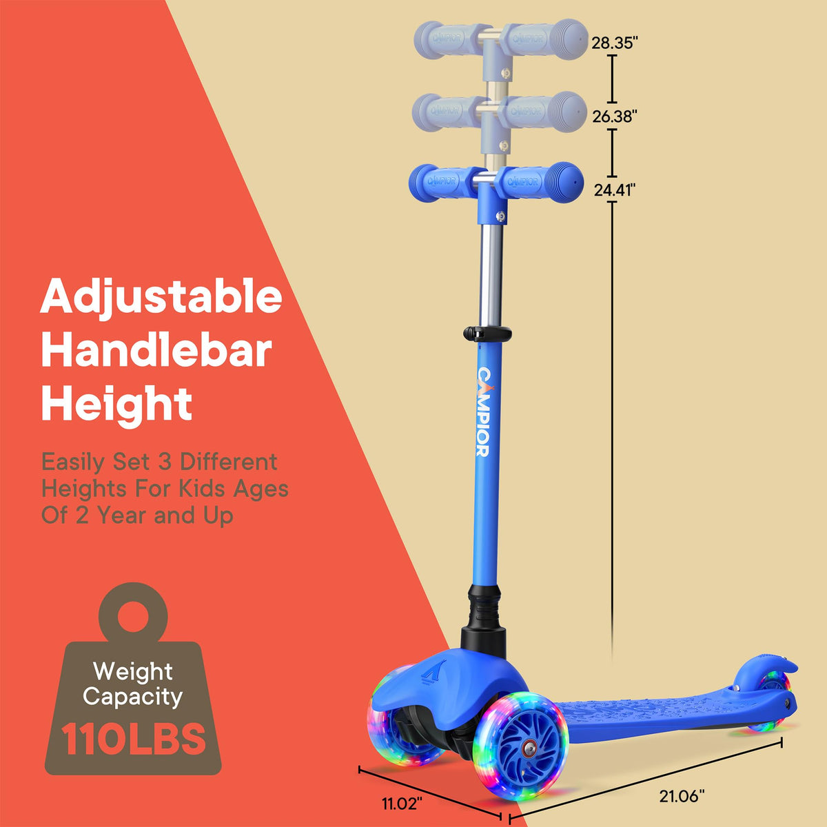 Blue Mini 3 Wheel Scooter with LED Light-Up Wheels O840