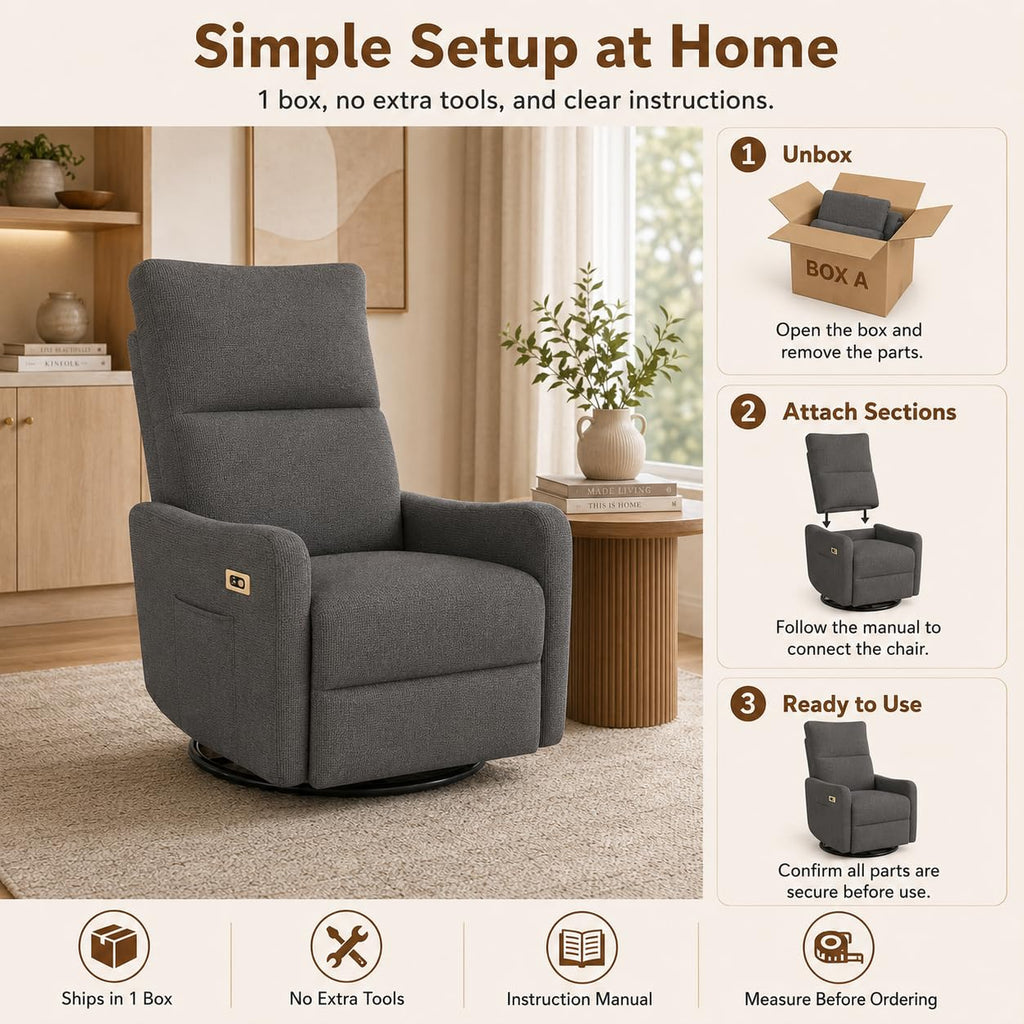Dark Gray Swivel Rocker Recliner Chair F92038