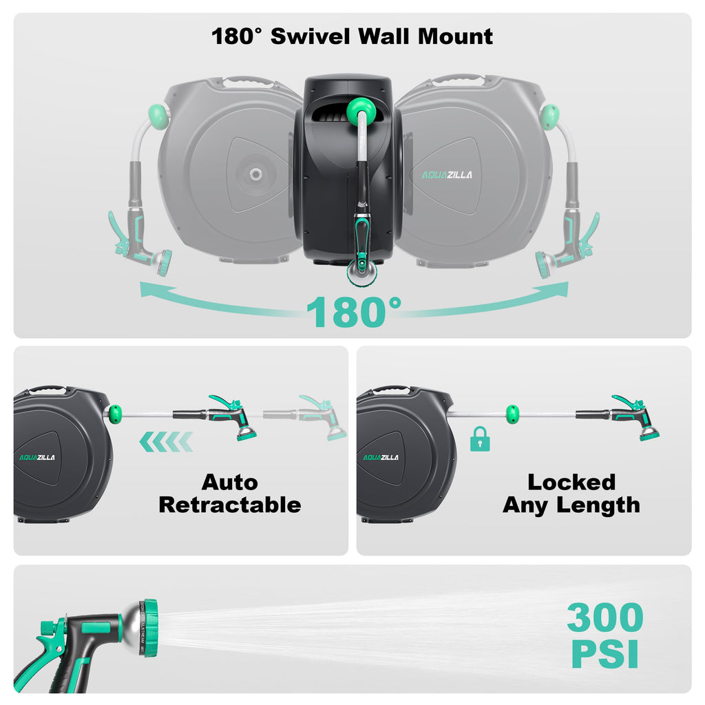 Retractable Garden Hose Reel, 65FT +6FT 5/8" Wall Mounted Z91154