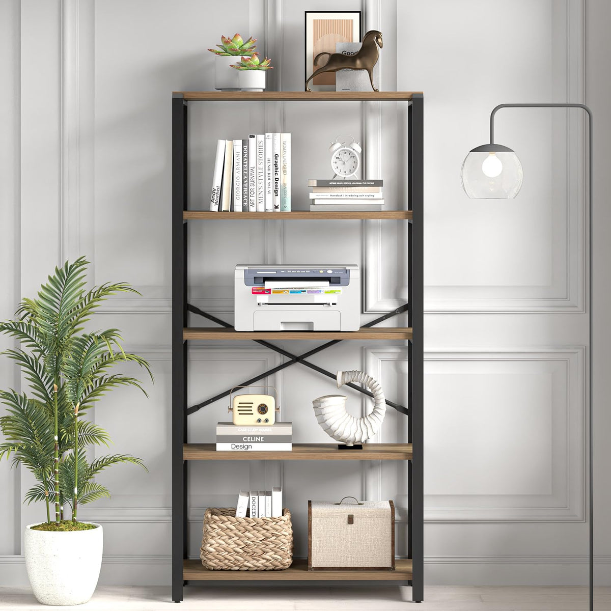 5 Tier Wood and Metal Bookshelf D873