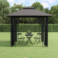 Steel Gazebo with Mesh Sidewalls Double-Tiered Roof V7059