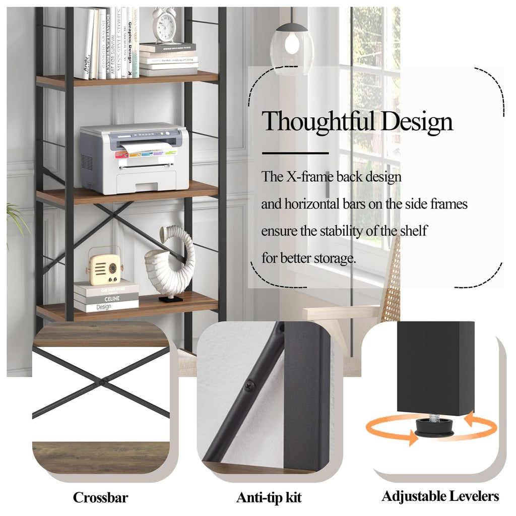 5 Tier Wood and Metal Bookshelf D873