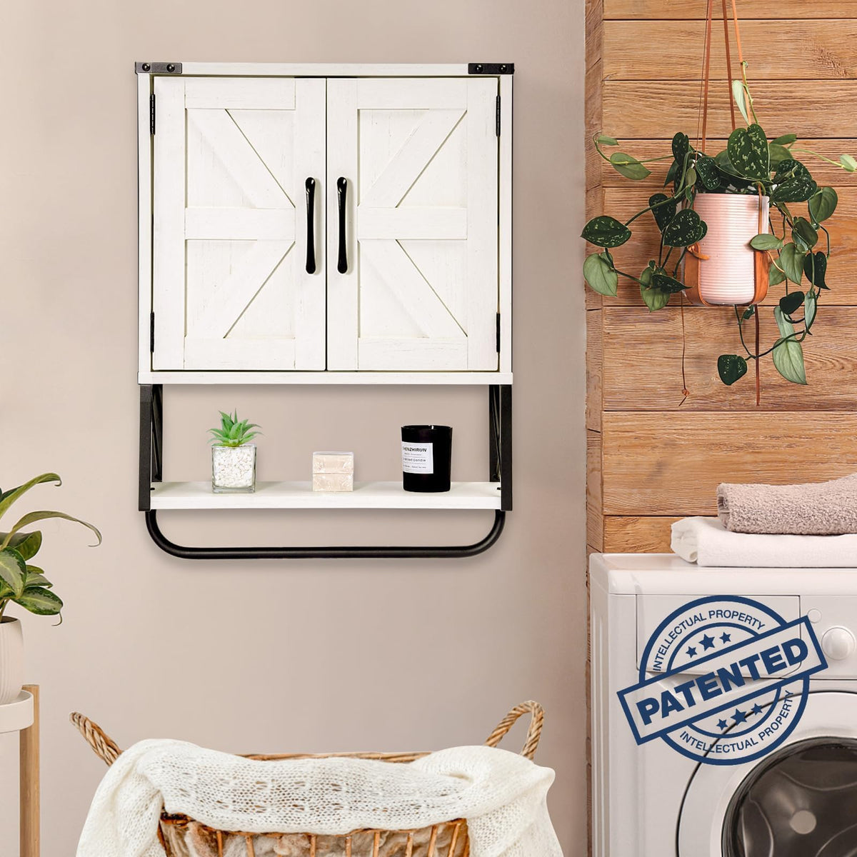 Medicine Cabinet with 2 Barn Door & Towel Bar Rack U727