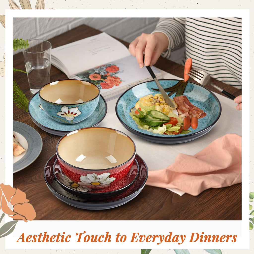 12 Pcs Floral Ceramic Dinnerware Set for 4 M176
