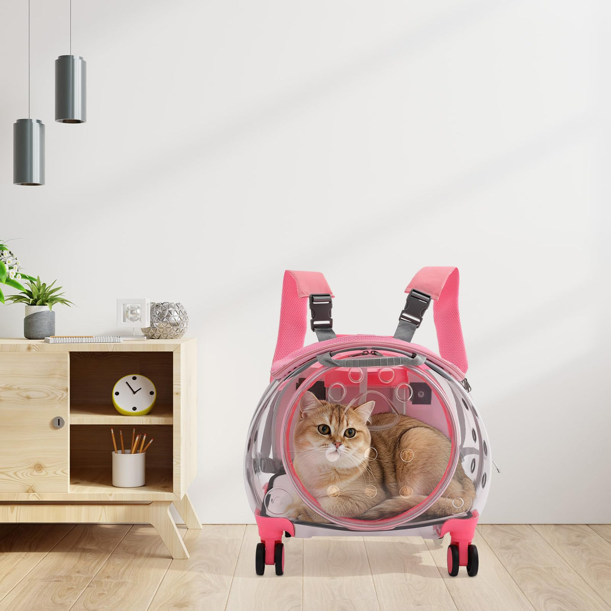 Pink Pet Trolley Case with Shock-Absorbing Wheels S9693