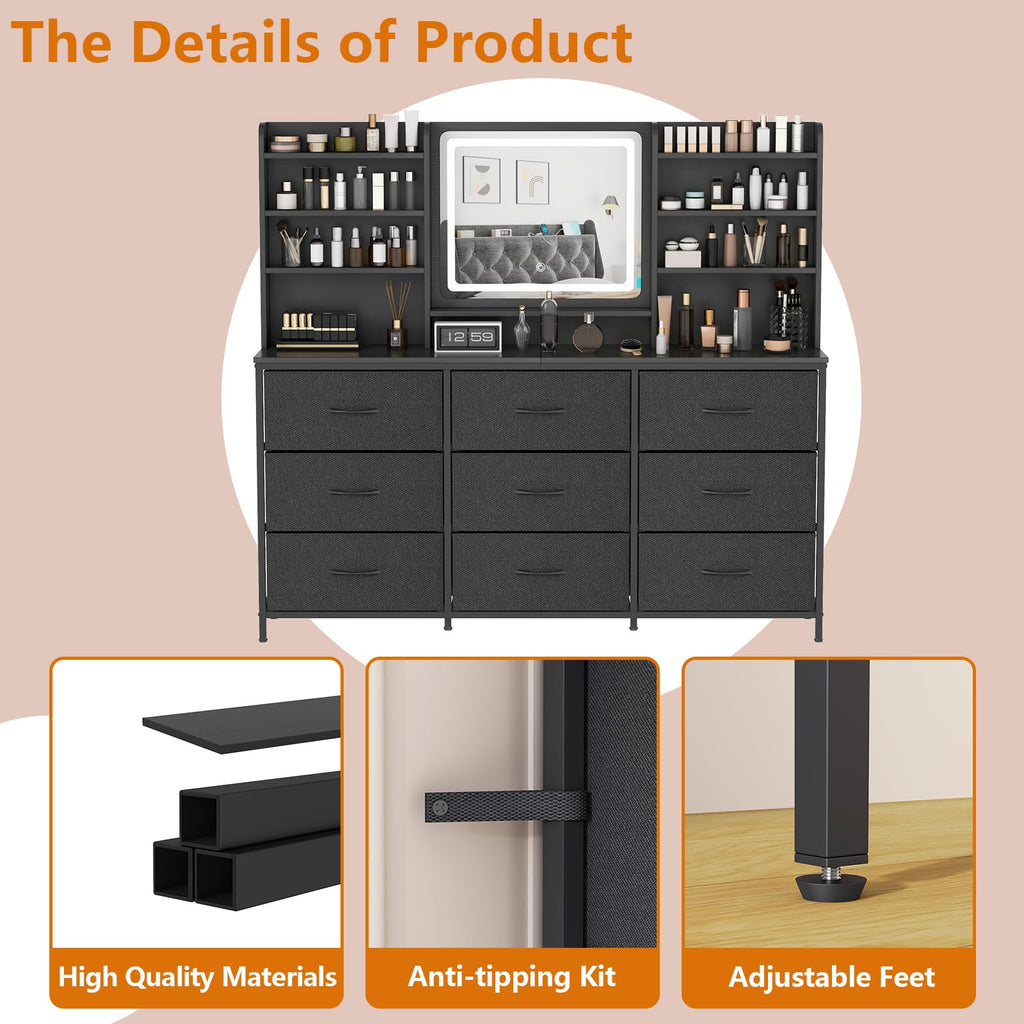 9 Drawer Dresser with LED Mirror E9365