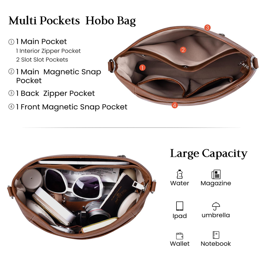 Genuine Leather Hobo Crossbody with 2 Detachable Straps S776