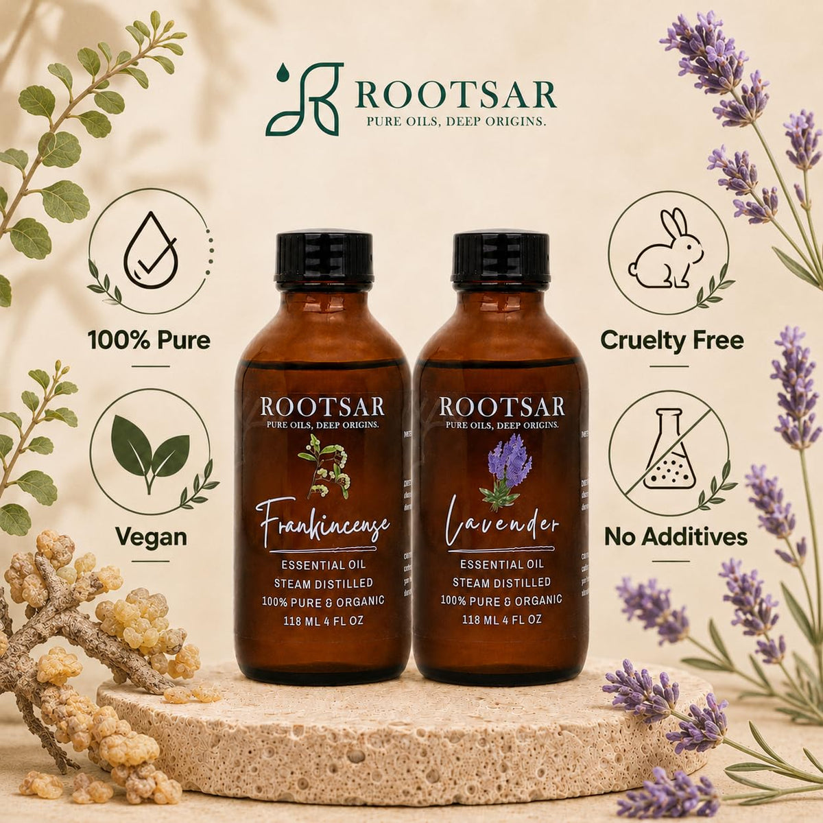 2 Pack Frankincense and Lavender Essential Oils 4 Fl Oz D6257