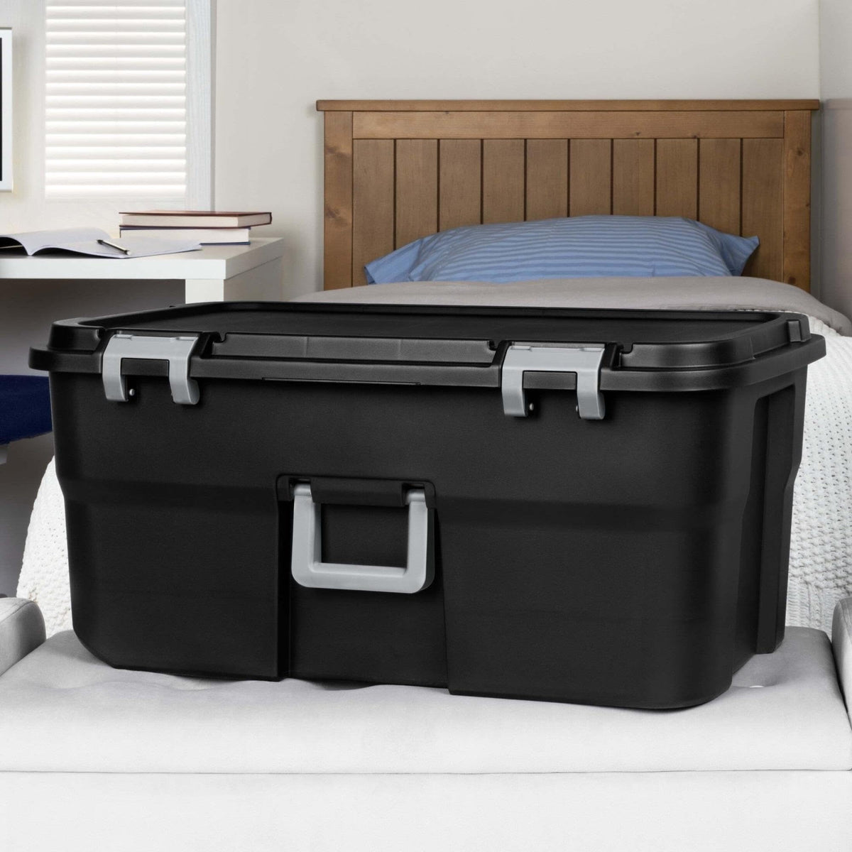 22 Gallon Black Wheeled Plastic Storage Trunk O77298